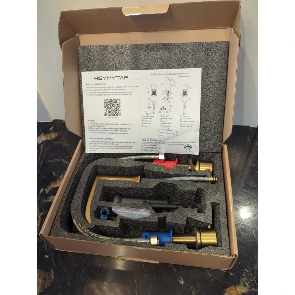 HEYMYTAP Roman Bathtub Faucet Set 2 Handle Brushed Gold Tub Faucet
